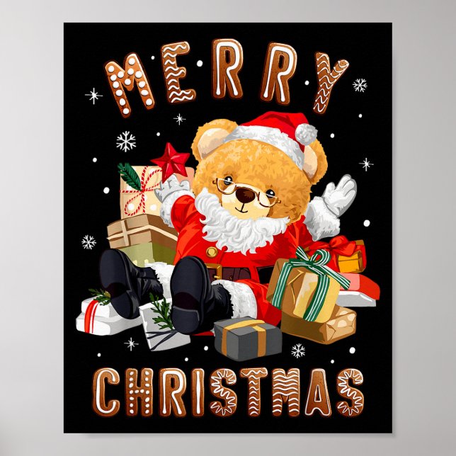 Poster Cute Christmas Teddy Bear Santa Claus  (Frente)