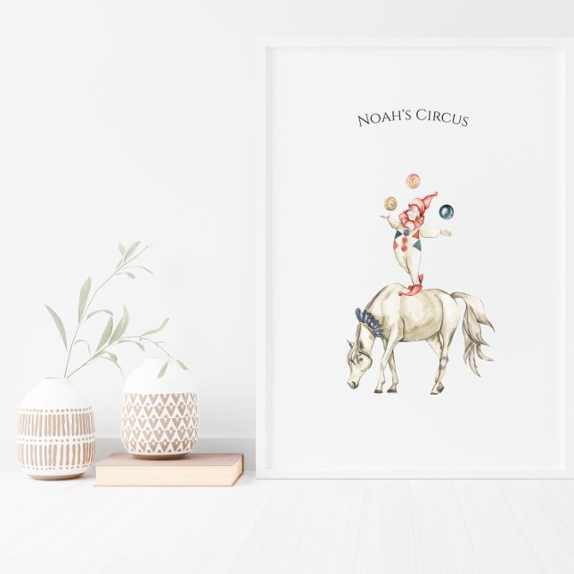 Poster Cute Circus Horse And Clown Carnival Nursery (Criador carregado)