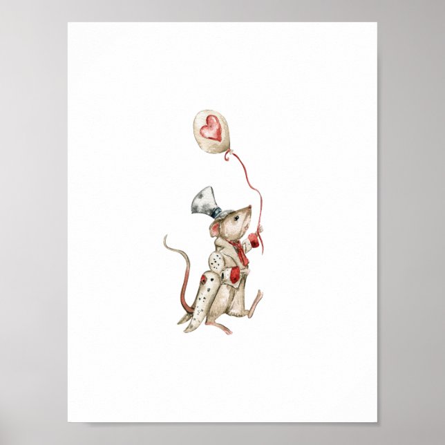 Poster Cute Circus Mouse With Balloon Carnival Nursery (Frente)