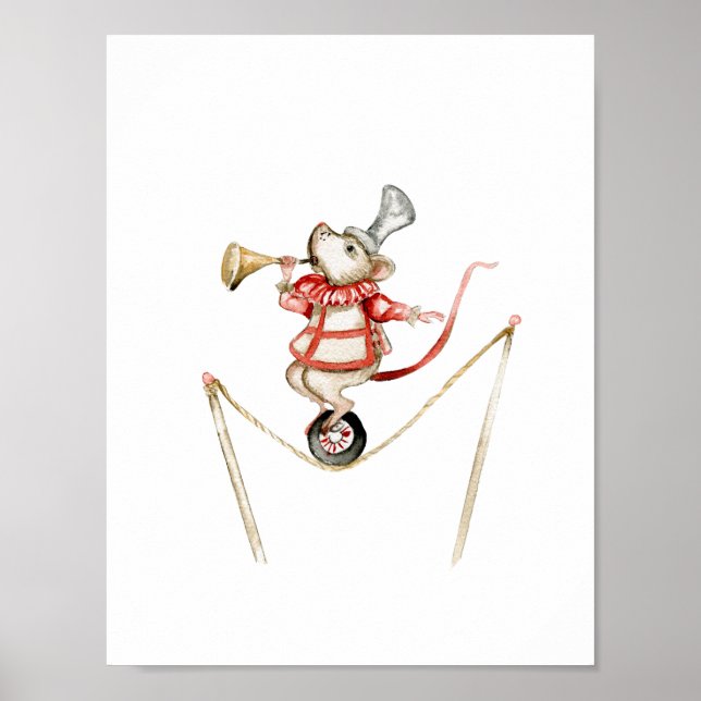 Poster Cute Circus Mouse With Trumpet Carnival Nursery (Frente)