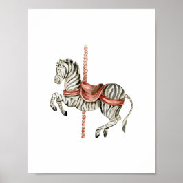 Poster Cute Circus Zebra Carousel Carnival Nursery