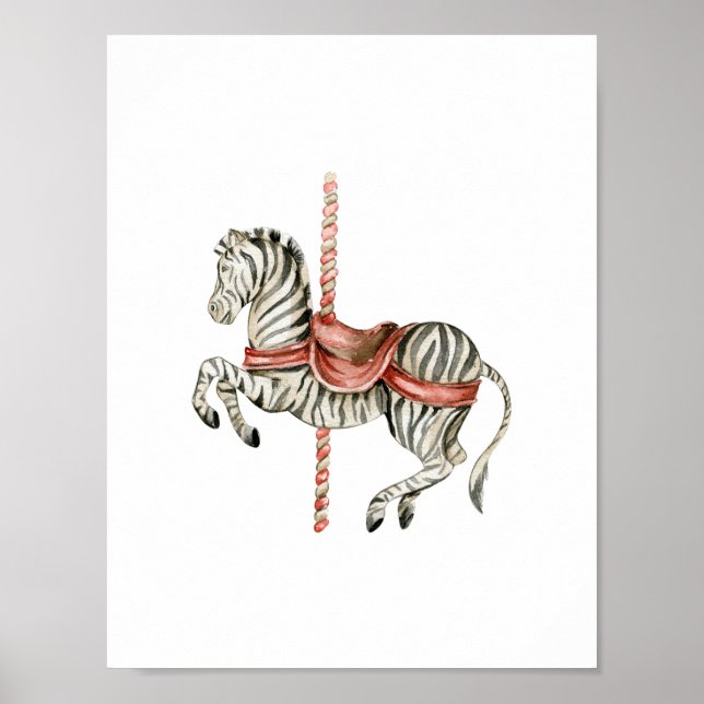Poster Cute Circus Zebra Carousel Carnival Nursery (Frente)