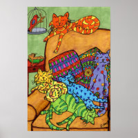 Cute Colorful Drawing Cats Chair Napping Sleeping