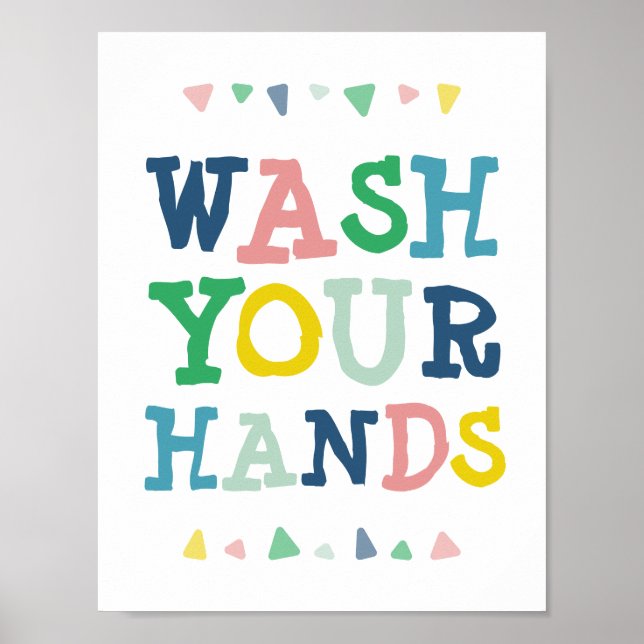 Poster Cute Colorful Wash Your Hands Fun Kids Bathroom (Frente)