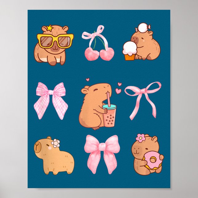 Poster Cute Coquette Bow Capybara Pajamas Pjs Clothes Gir (Frente)