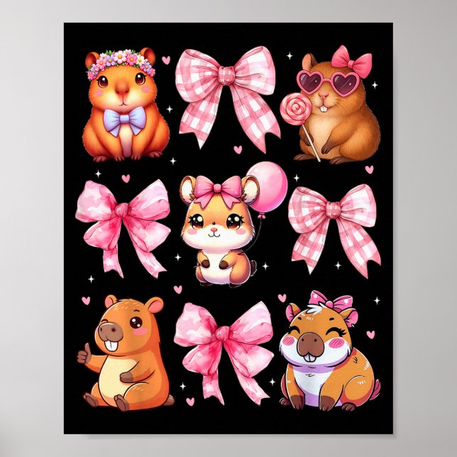 Poster Cute Coquette Bow Capybara Pajamas Pjs Clothes Gir (Frente)