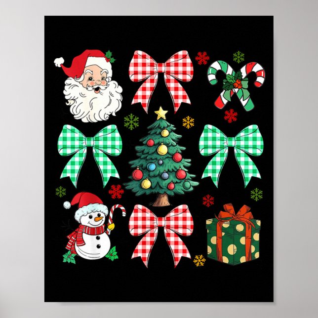 Poster Cute Coquette Bow Christmas Tree Santa Gingerbread (Frente)