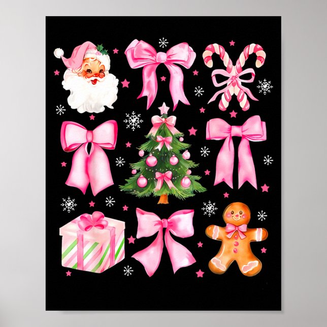 Poster Cute Coquette Bow Nk Christmas Tree Santa Gingerbr (Frente)