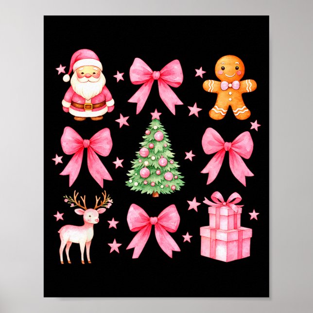 Poster Cute Coquette Bow Nk Christmas Tree Santa Gingerbr (Frente)