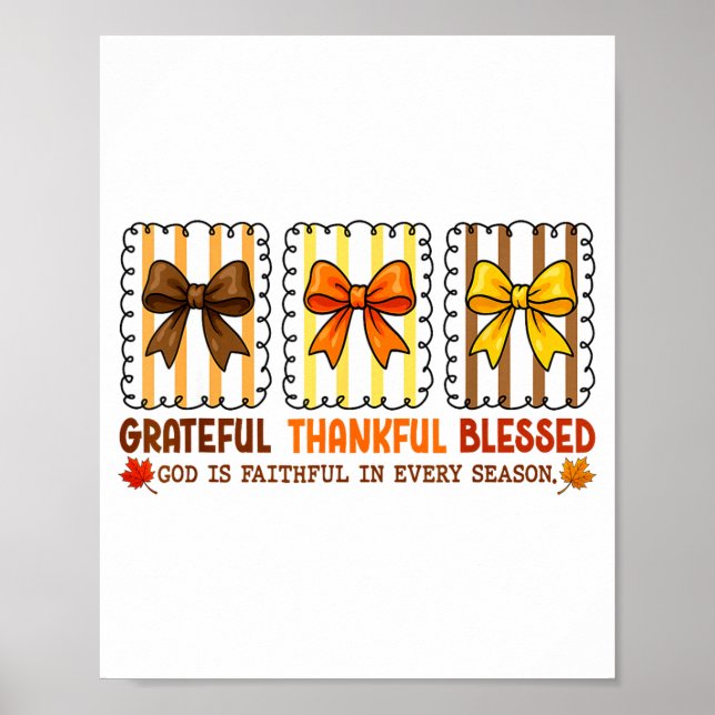 Poster Cute Coquette Christian Fall Bow Grateful Thankful (Frente)