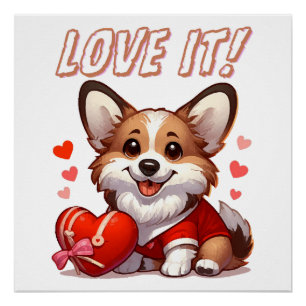 Pôster Cute Corgi Amor