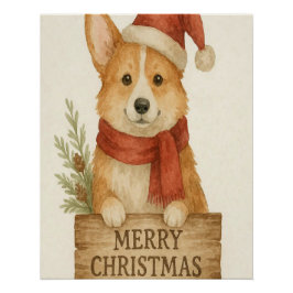 Pôster Cute corgi wearing Santa's hat 
