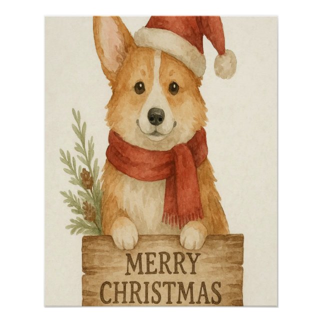 Pôster Cute corgi wearing Santa's hat  (Frente)