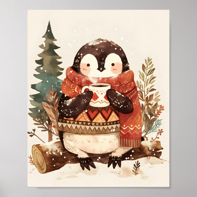Poster Cute Cozy Penguin Winter Nursery Wall Art Print  (Frente)