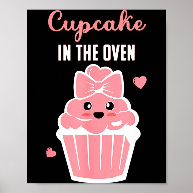 Poster Cute Cupcake In The Oven Gender Reveal Baby Girl  (Frente)