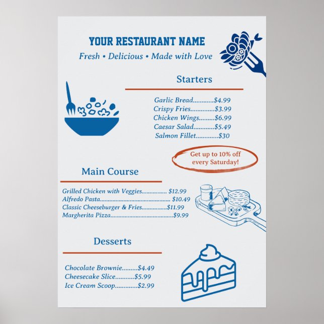 Poster Cute Custom Restaurant Business Menu (Frente)