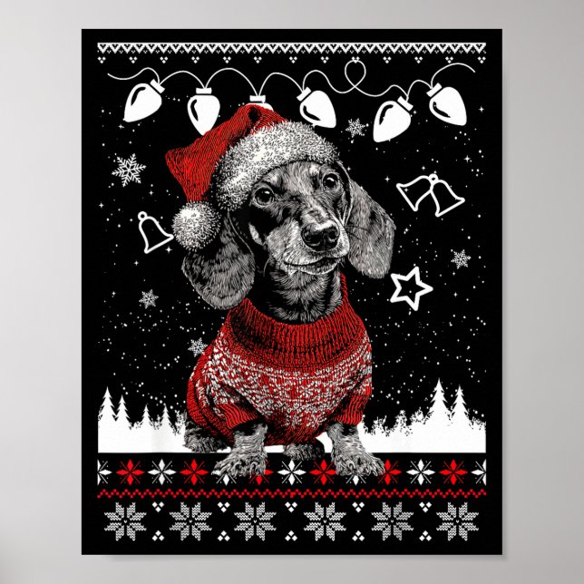 Poster Cute Dachshund Christmas Wearing Sweater Funny Xma (Frente)