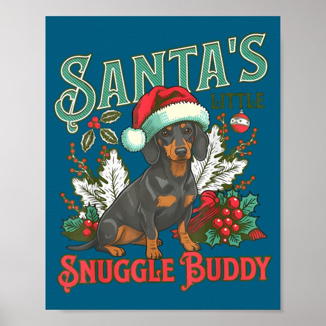 Poster Cute Dachshund Dogs Christmas Lights Santa Holiday (Frente)