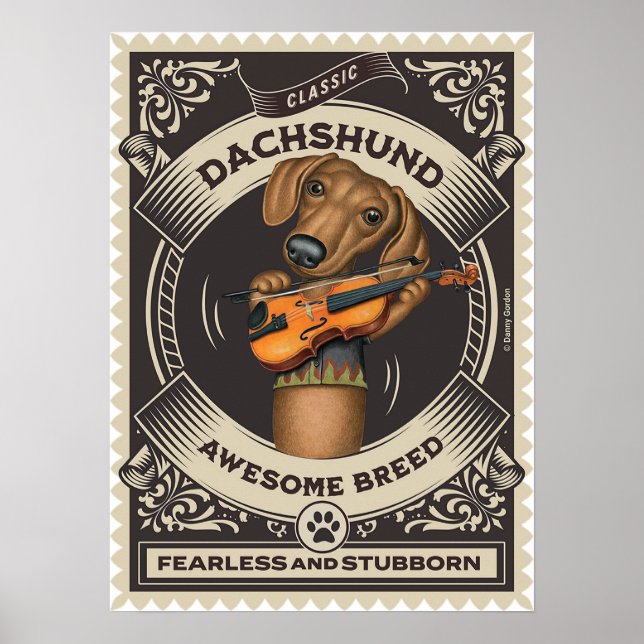 Poster Cute Dachshund Jogando Violino (Frente)