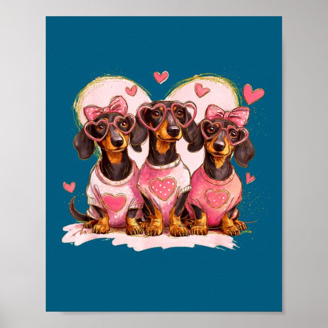 Poster Cute Dachshund Valentines Heart Dog Lover Men Wome (Frente)