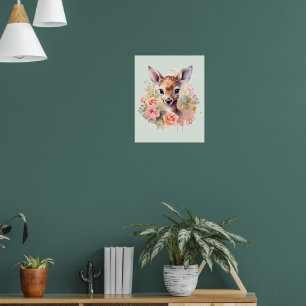 Poster Cute Deer Cercado Por Rosas