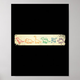 Poster Cute Diversão Arco-íris Dinossauro Linha Arte Colo