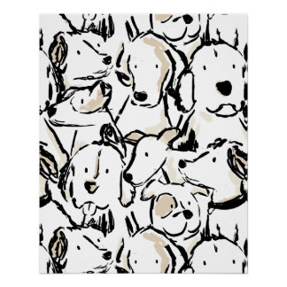 Pôster Cute Dog Doodle Pet Sketch - Black and White Puppy