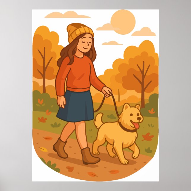 Poster Cute Dog Mom Walking Pup in Cozy Forest  (Frente)