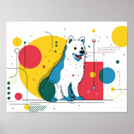 Poster Cute dog sits in colorful art space