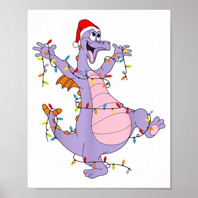 Poster Cute Dragon Christmas Lights Santa Hat Animal Men  (Frente)
