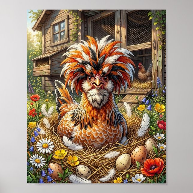 Poster Cute e Caprichoso Galinheiro Polonês (Frente)
