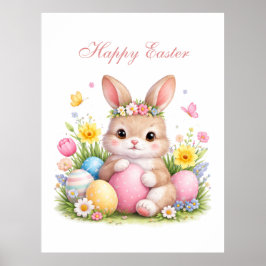 Poster Cute Easter Bunny Rabbit Pink Blush Peony