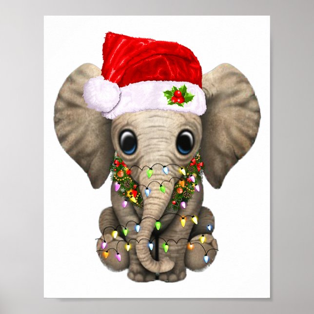 Poster Cute Elephant Christmas Light Funny Elephant Lover (Frente)