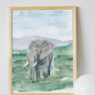 Pôster Cute Elephant Watercolor