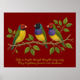 Poster Cute embroidered birds on the branch
