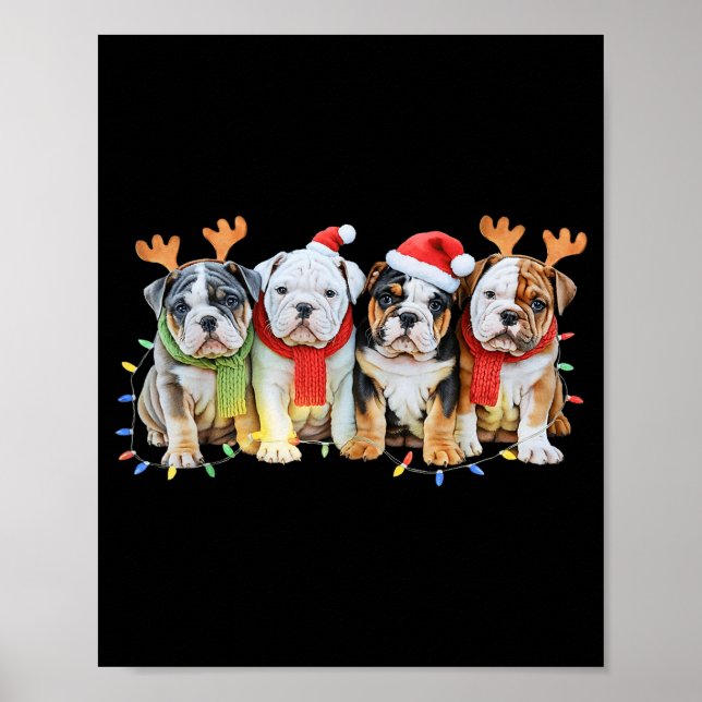 Poster Cute English Bulldog Christmas Lights Xmas Bulldog (Frente)