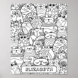 Poster Cute Engraçado Gata Zen Doodor Nome Personalizado