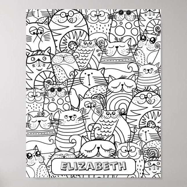 Poster Cute Engraçado Gata Zen Doodor Nome Personalizado (Frente)