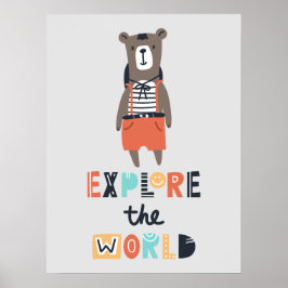 Poster Cute Exploring Bear Kids Room