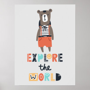 Poster Cute Exploring Bear Kids Room