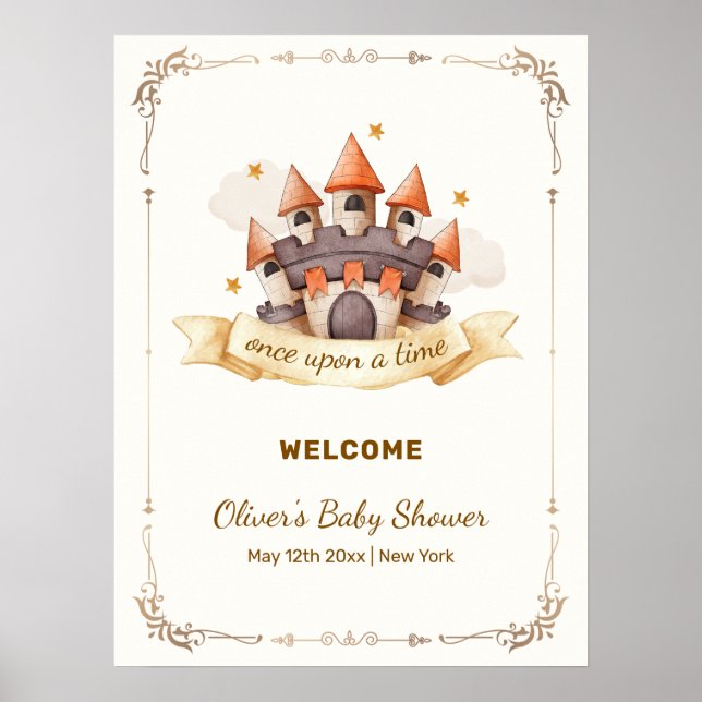 Poster Cute Fairytale Prince Castle Baby Shower Welcome (Frente)