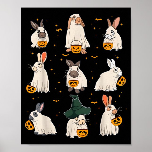 Poster Cute Fall Bunny Ghost Costume Rabbit Lover Soky Se (Frente)
