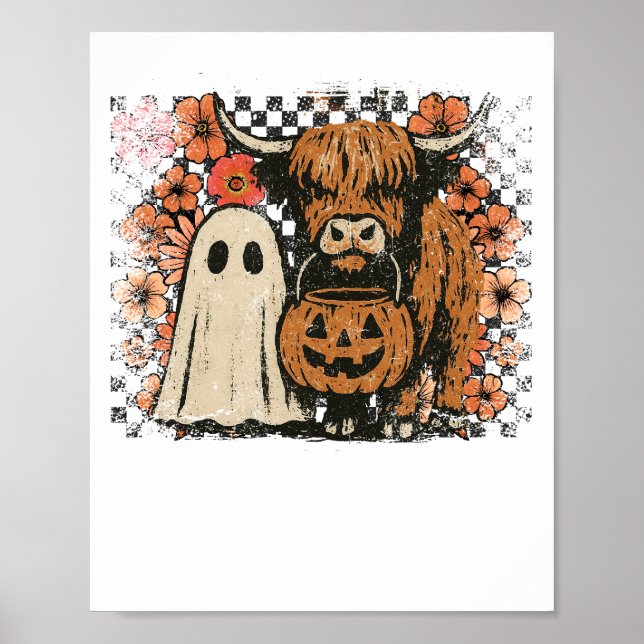 Poster Cute Fall Highland Cow Ghost Halloween (Frente)