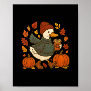 Poster Cute Fall Pato Pumpkin Spice Latte Café Outono G