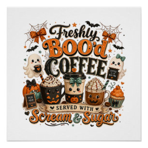 Pôster Cute Fantasmagórico Amante de Café Halloween