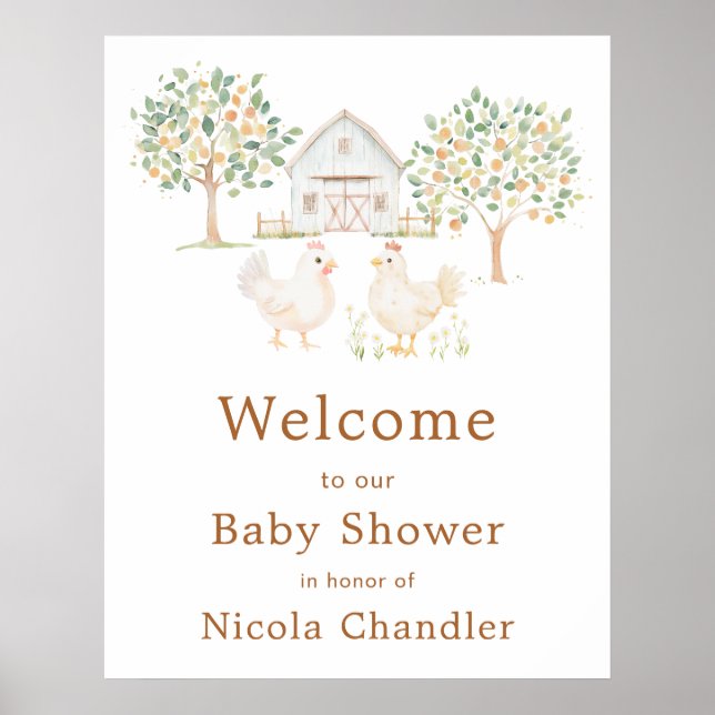 Poster Cute Farm Barn Baby Shower Welcome (Frente)