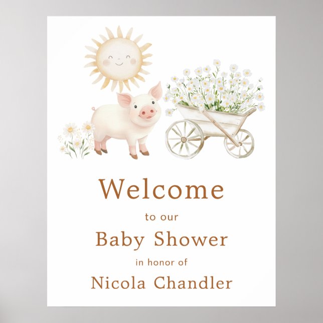 Poster Cute Farm Barn Baby Shower Welcome (Frente)