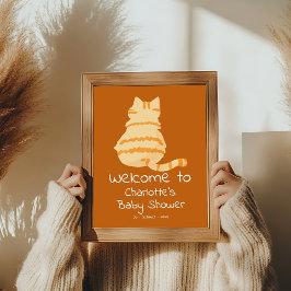 Poster Cute Fat Orange Cat Baby Shower Welcome Sign