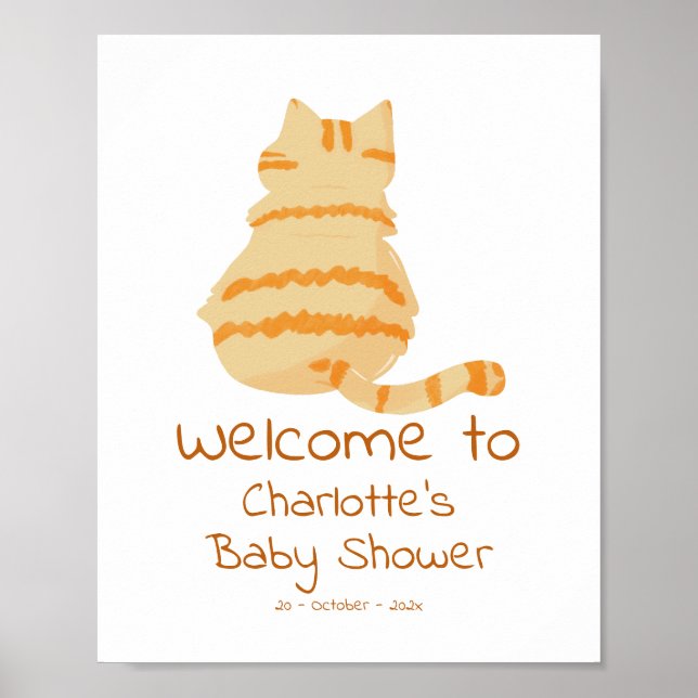Poster Cute Fat Orange Cat Baby Shower Welcome Sign (Frente)