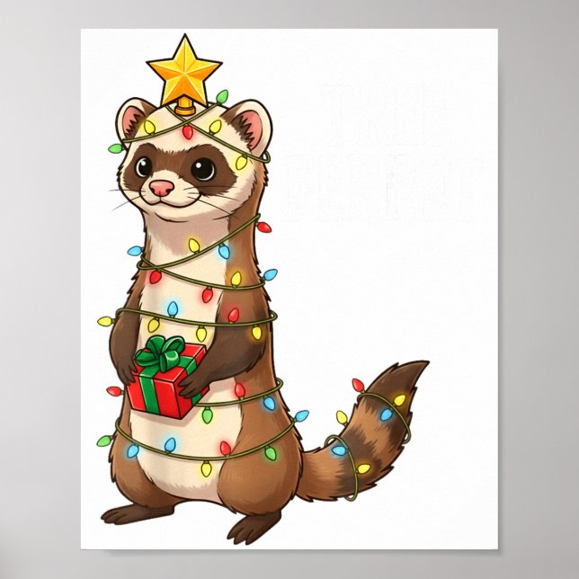 Poster Cute Ferret Wrapped In Christmas Lights Holiday Xm (Frente)